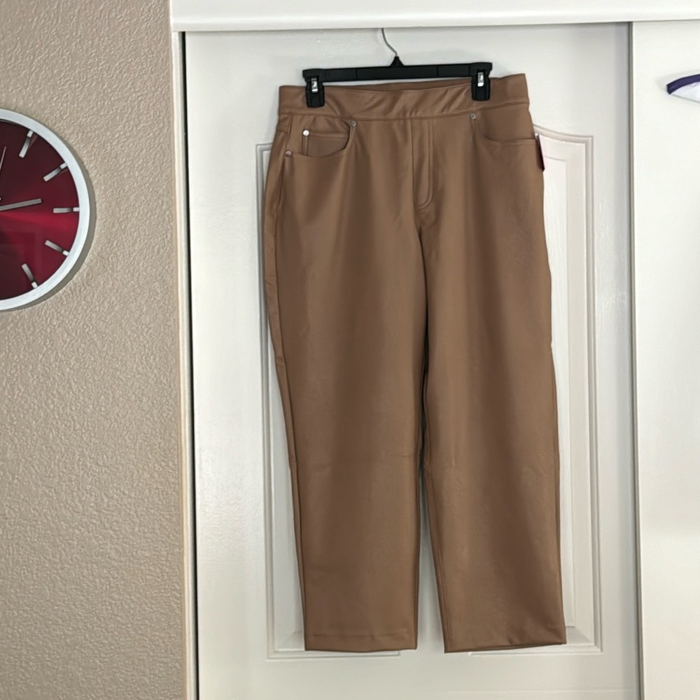 SPANX Tan Straight Leg Leather Pants